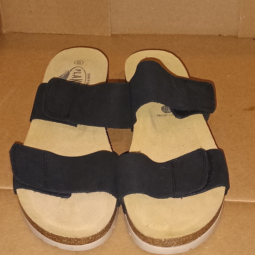Plakton Women’s Sandals Size 11 Black Cork Footbed Adjustable Memory Cushion‎ - Picture 2 of 10